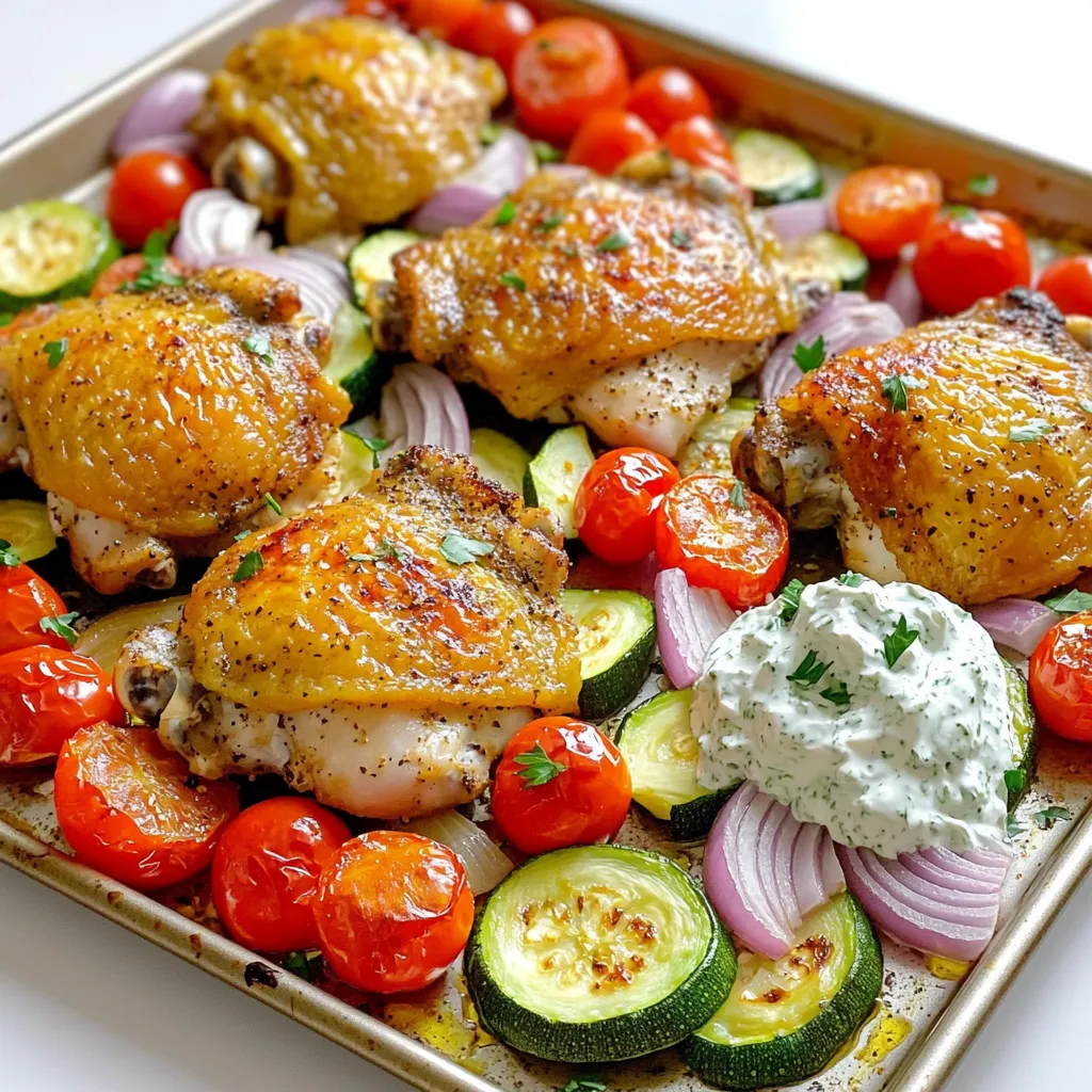 Sheet-Pan Greek Chicken with Tzatziki Veggies Delight
