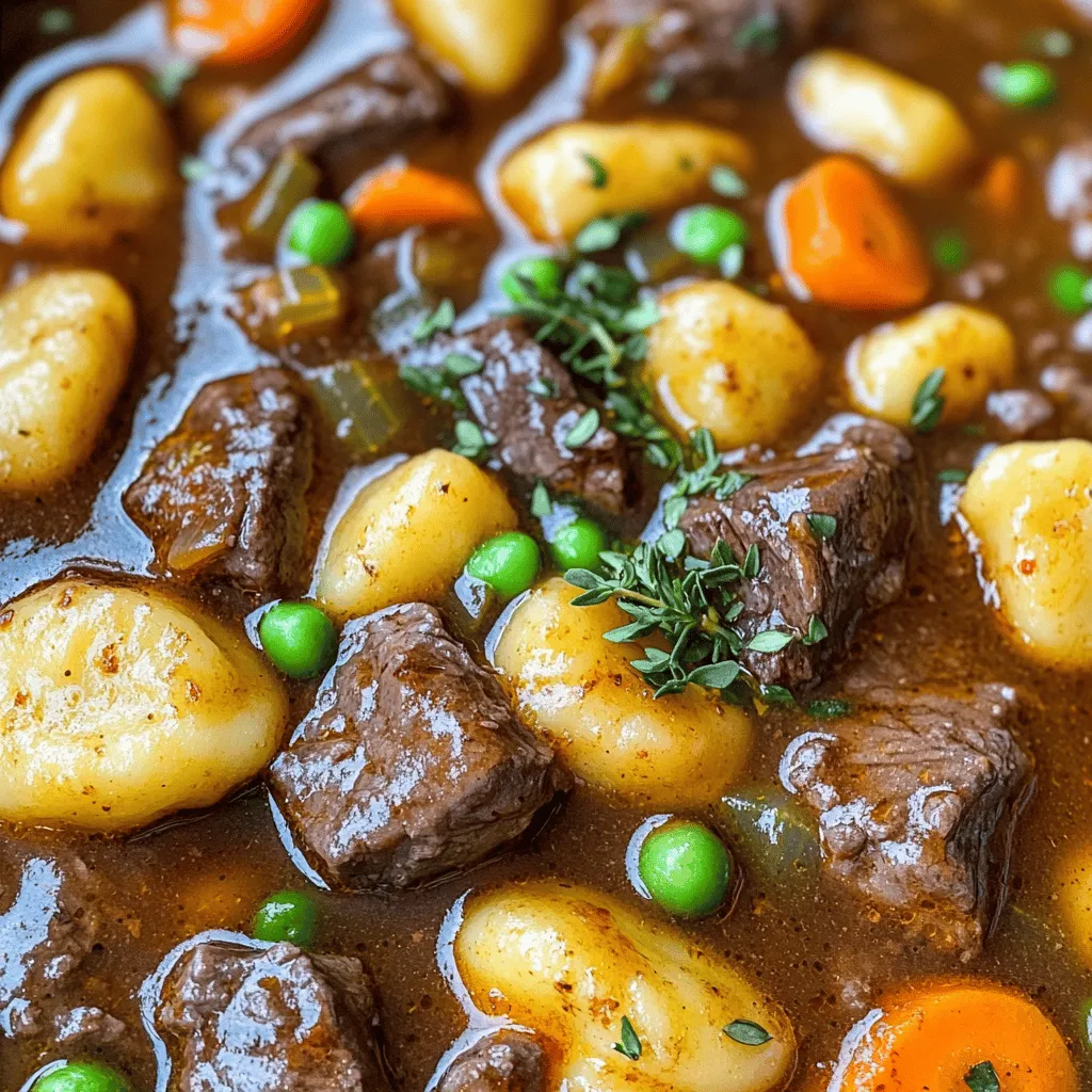 The potato gnocchi beef stew recipe is rich and warm. The main star is the beef. I prefer beef chuck for its great flavor and tenderness. It cooks well in the stew.