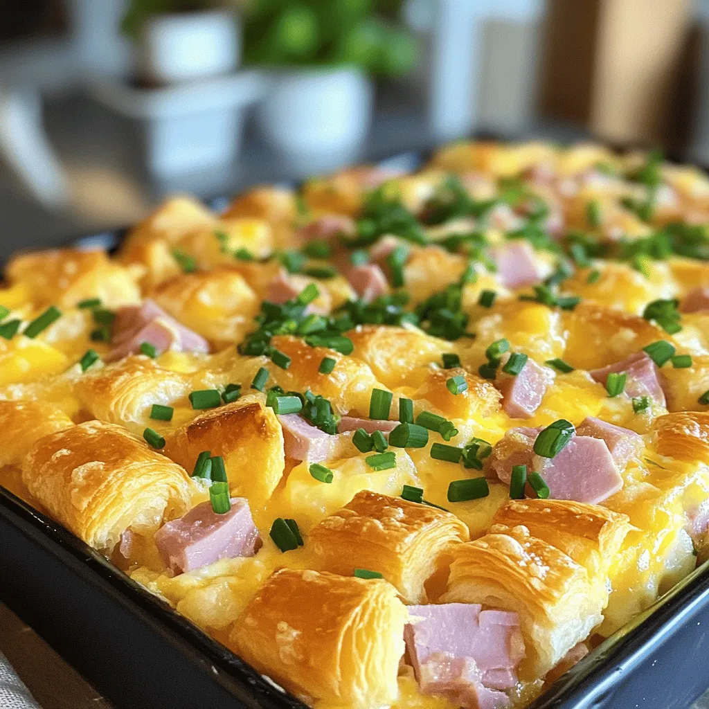 - 6 large croissants, cut into bite-sized pieces - 1 cup cooked ham, diced - 1 cup shredded cheddar cheese - 1 cup shredded Swiss cheese - 6 large eggs - 1 cup whole milk - 1 teaspoon Dijon mustard - 1 teaspoon garlic powder - 1/2 teaspoon onion powder - Salt and pepper to taste - 2 tablespoons fresh chives, chopped (for garnish)