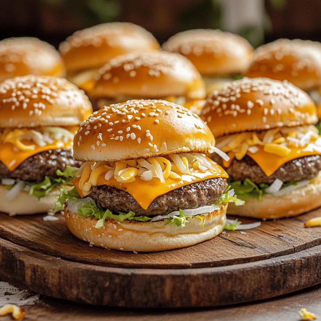 - 1 lb ground beef (recommended 80/20 for juiciness) - 1/2 cup cheddar cheese, shredded - 1/2 cup American cheese, shredded - 1/4 cup mayonnaise - 2 tablespoons ketchup - 1 tablespoon yellow mustard - 1 tablespoon white vinegar - 1 tablespoon finely chopped dill pickles - 1/2 small yellow onion, finely chopped - 8 small slider buns or mini burger buns - Leafy green lettuce, shredded - Salt and pepper to taste - Sesame seeds for garnish (optional)