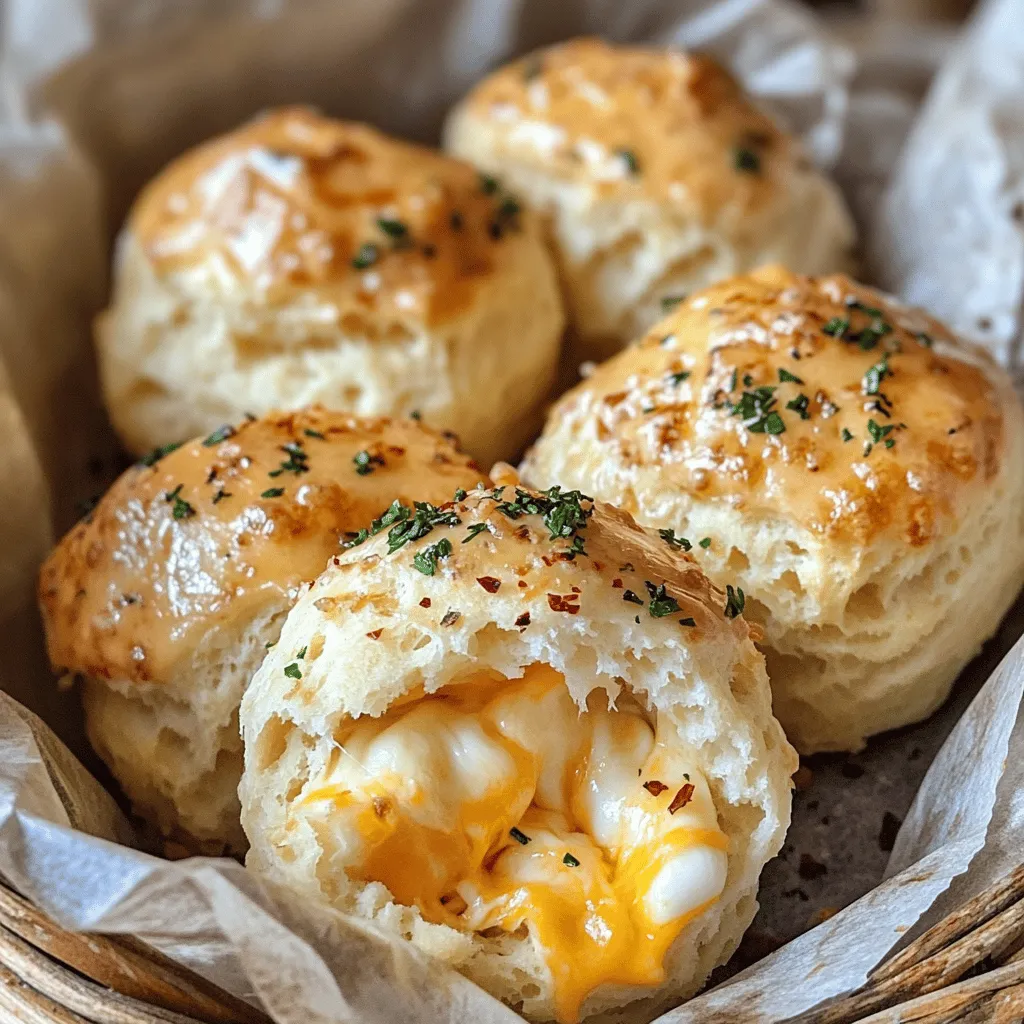 To make Pillsbury Biscuit Garlic Butter Cheese Bombs, you need simple but tasty ingredients. The core item is a can of Pillsbury refrigerated biscuits. This gives you eight soft and fluffy biscuits to work with.