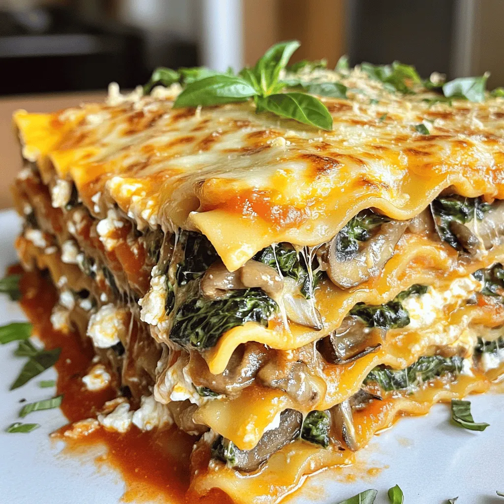 To make a creamy spinach mushroom lasagna, you need simple yet tasty ingredients. The main filling comes from fresh spinach and mushrooms. For the lasagna, use 9 lasagna noodles. You will also need olive oil, onion, garlic, and marinara sauce.