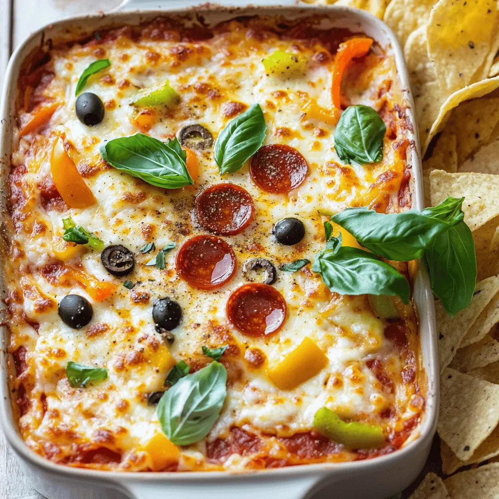 To create a tasty pizza dip, you need simple and fresh pizza dip ingredients. The base is key. You start with cream cheese, sour cream, and marinara sauce. These three ingredients form a rich and creamy foundation.