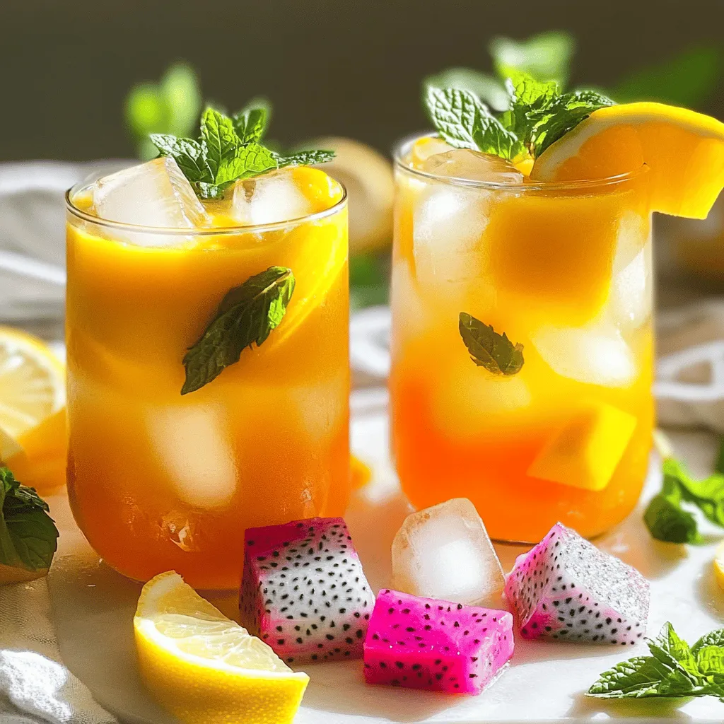 To make mango dragon fruit lemonade, you need just a few key ingredients. The main fruits are mango and dragon fruit.