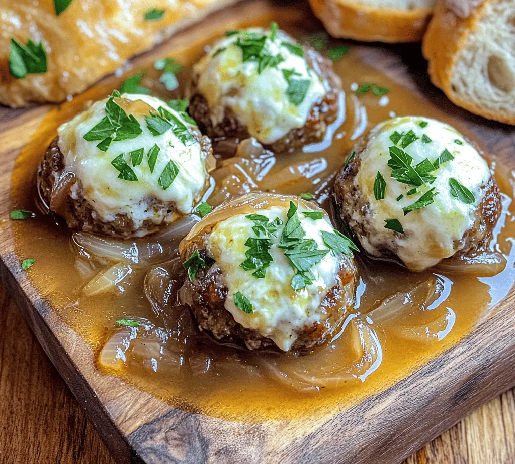 French Onion Meatballs are a delightful culinary creation that marries the rich flavors of classic French onion soup with the comforting texture of homemade meatballs. This dish not only tantalizes the taste buds but also evokes a sense of warmth and satisfaction, making it an ideal choice for cozy family dinners or festive gatherings. The savory broth envelops the tender meatballs, creating a symphony of flavors topped with gooey melted mozzarella cheese, making it hard to resist.