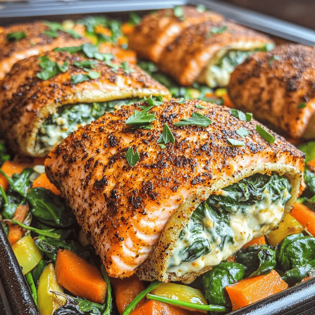 Flavorful Blackened Salmon Stuffed with Creamy Spinach