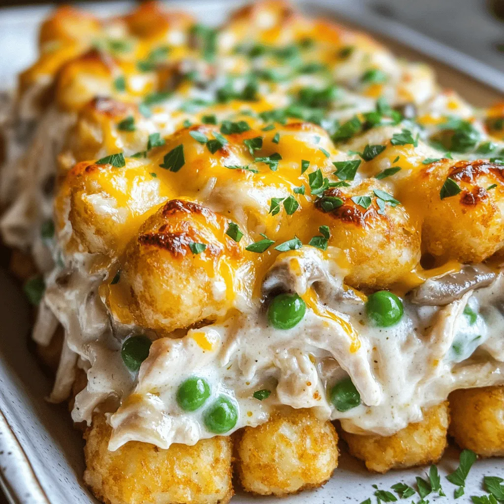 This dish shines with simple, tasty ingredients. You start with 2 cups of cooked chicken. I like to use rotisserie chicken for ease. It adds great flavor and saves time. You will also need one cup each of frozen peas and diced mushrooms. These veggies add color and nutrition.