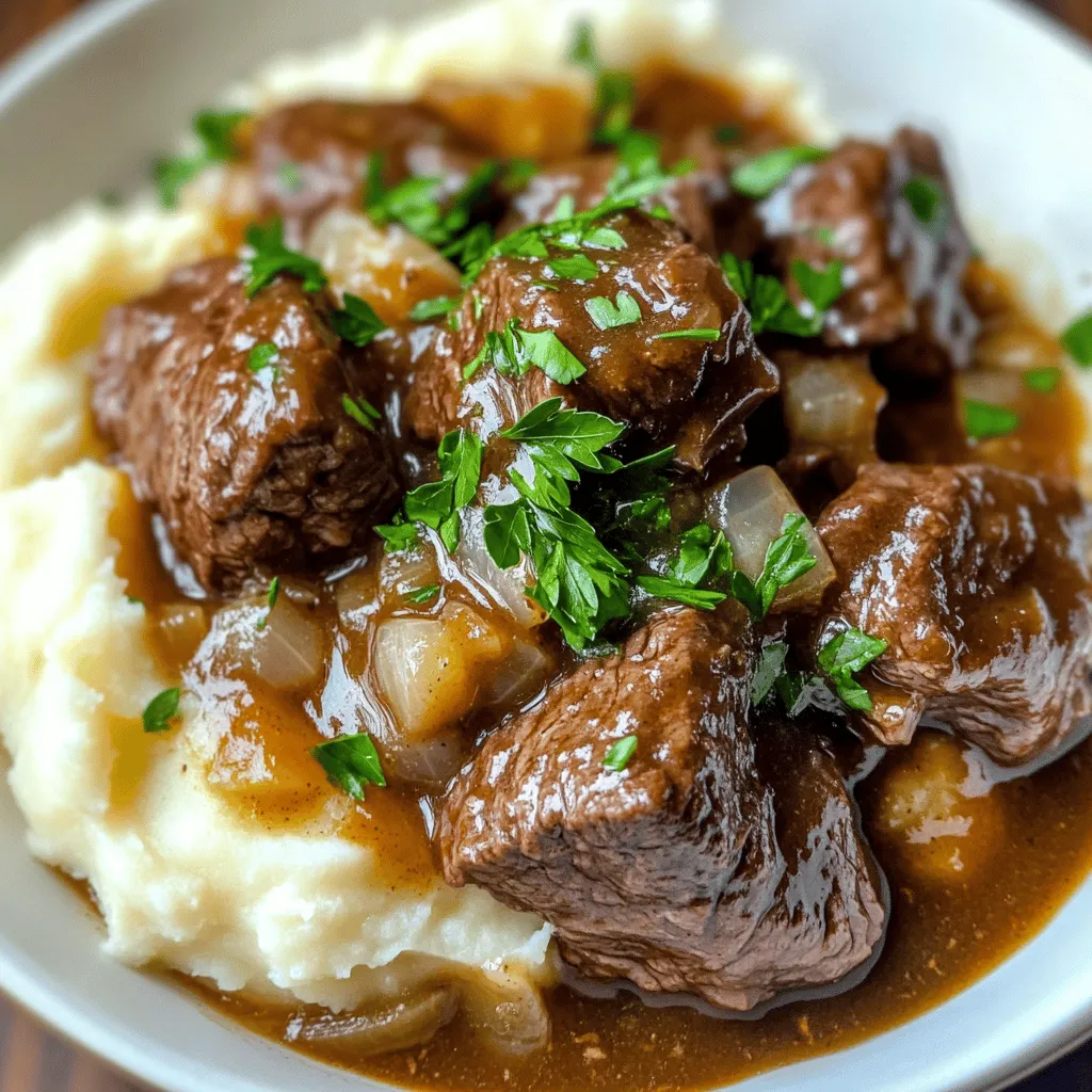 Beef tips with gravy are small pieces of tender beef cooked in a rich sauce. This dish is a comfort food favorite for many. It warms you up and satisfies your hunger. The savory flavor and tender texture make it special.