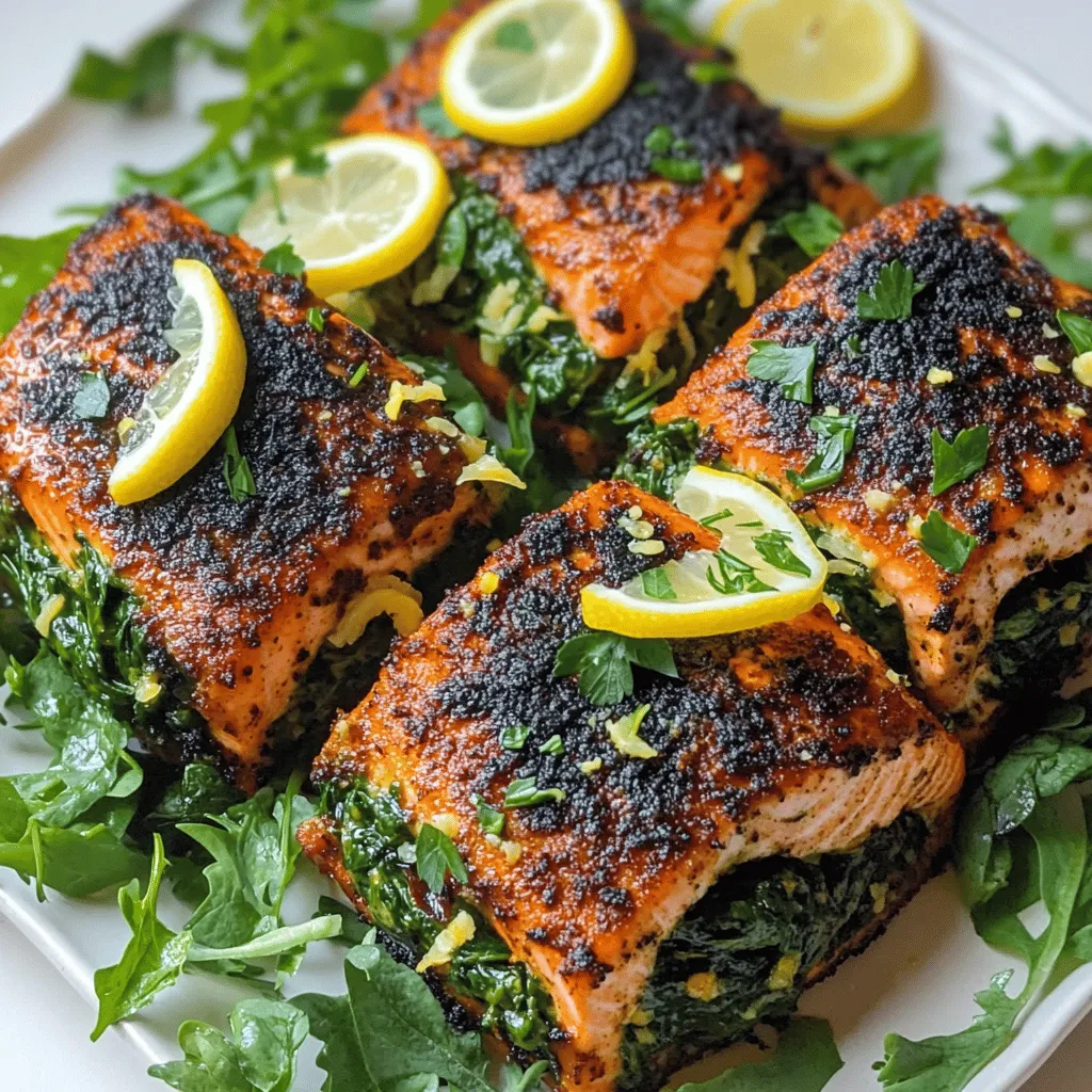 Blackened Salmon Stuffed with Spinach and Parmesan Delight