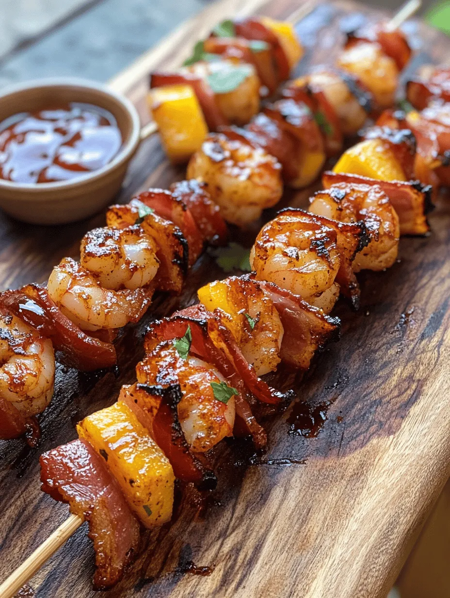 BBQ, Sweet Chili, &#038; Peach Bacon Wrapped Shrimp Kabobs Recipe
