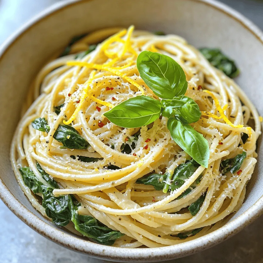 - Spaghetti or linguine - Olive oil - Fresh spinach