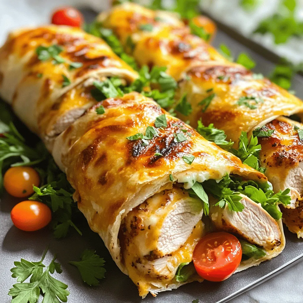 - 2 chicken breasts, grilled and sliced - 4 large flour tortillas - 1 cup shredded mozzarella cheese - ½ cup cream cheese, softened - 3 cloves garlic, minced - 1 teaspoon dried Italian herbs - ½ teaspoon paprika - Salt and pepper to taste - 1 cup mixed salad greens - ½ cup cherry tomatoes, halved - ¼ cup fresh parsley, chopped - Olive oil for drizzling