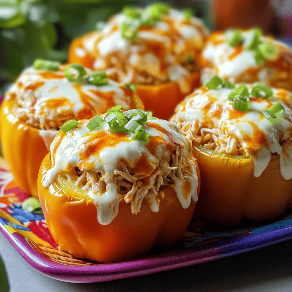 Buffalo chicken stuffed peppers combine heat and creaminess. They are fun to make and tasty to eat. Each bite is packed with flavor. This dish is great for dinner or a party.