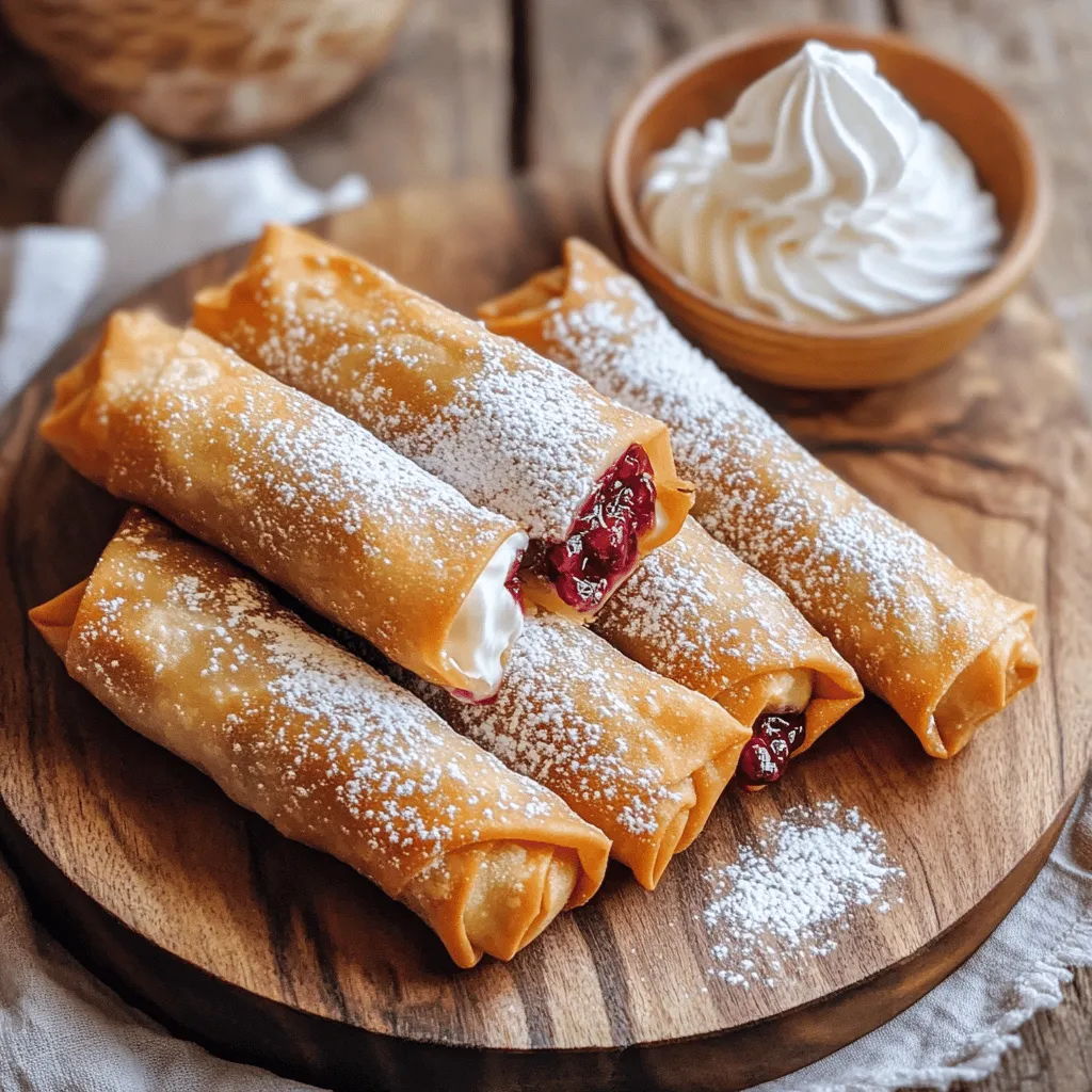 Cherry cheesecake egg rolls are a fun twist on classic dessert. They combine creamy cheesecake filling with sweet cherry pie filling, all wrapped in a crispy egg roll shell. This tasty treat is easy to make and even easier to enjoy.