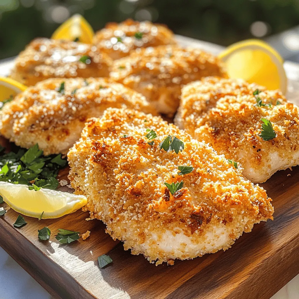 - 4 boneless, skinless chicken breasts - 1 cup buttermilk - 1 cup all-purpose flour - 1 teaspoon garlic powder - 1 teaspoon onion powder - 1 teaspoon smoked paprika - 1/2 teaspoon black pepper - 1/2 teaspoon salt - 1 cup grated Parmesan cheese - 1 cup panko breadcrumbs - 1/2 cup olive oil