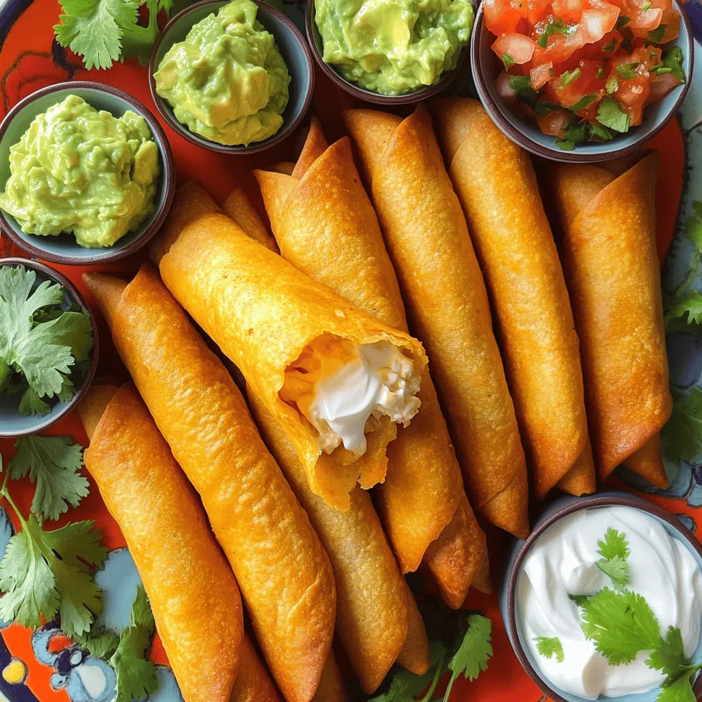 To make crispy chicken taquitos, you need simple, tasty ingredients. The base recipe requires cooked chicken, cream cheese, and cheddar cheese. You’ll also need garlic powder, onion powder, cumin, and chili powder for flavor. Salt and pepper enhance the taste.