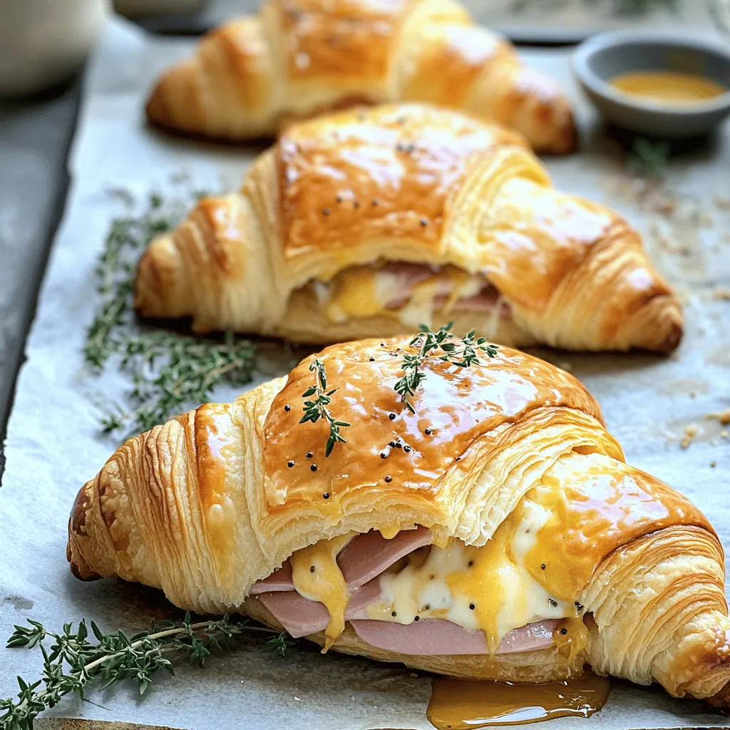 To make baked ham and cheese croissants, gather these items:
