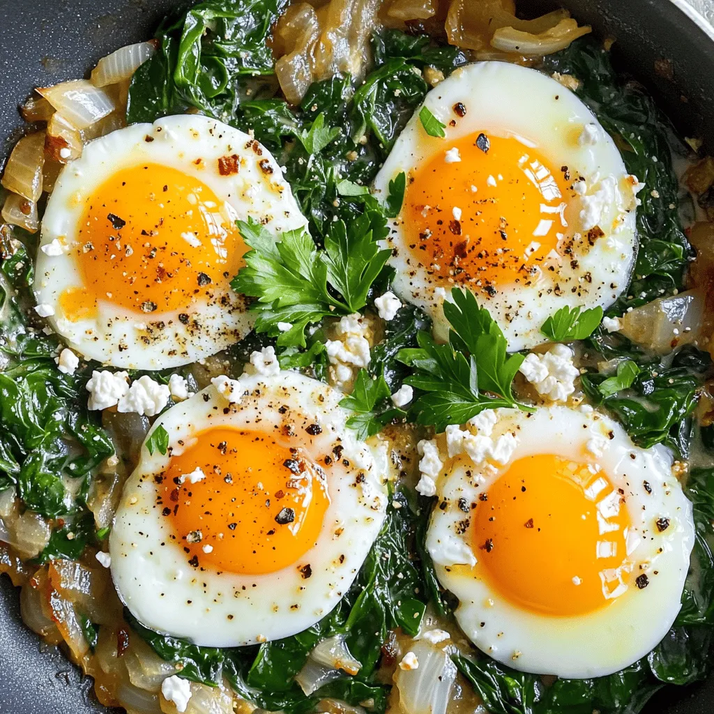 A breakfast skillet with spinach and eggs is both tasty and healthy. To make this dish, you need fresh, simple ingredients.