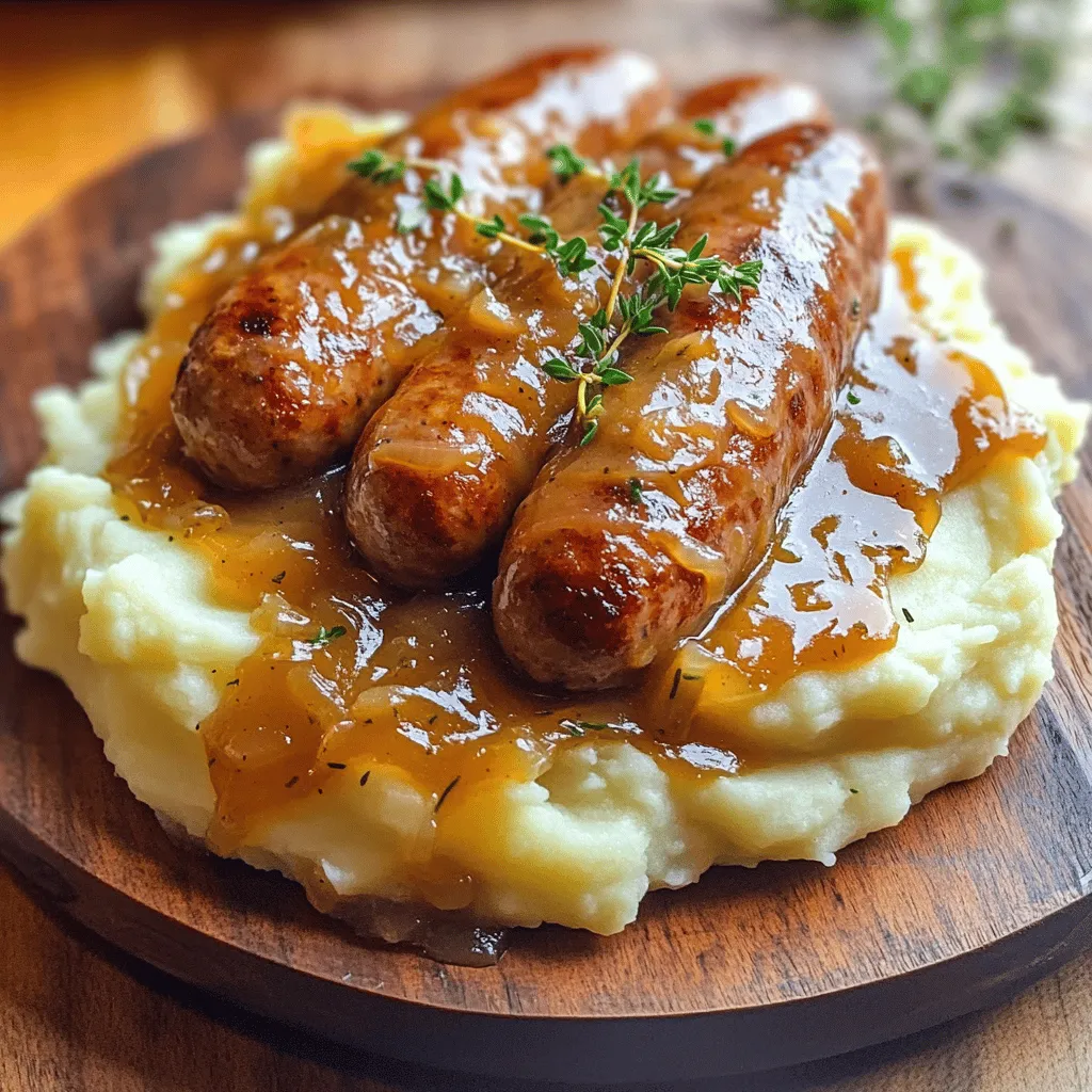 To create the perfect bangers and mash with onion gravy, gather these ingredients:
