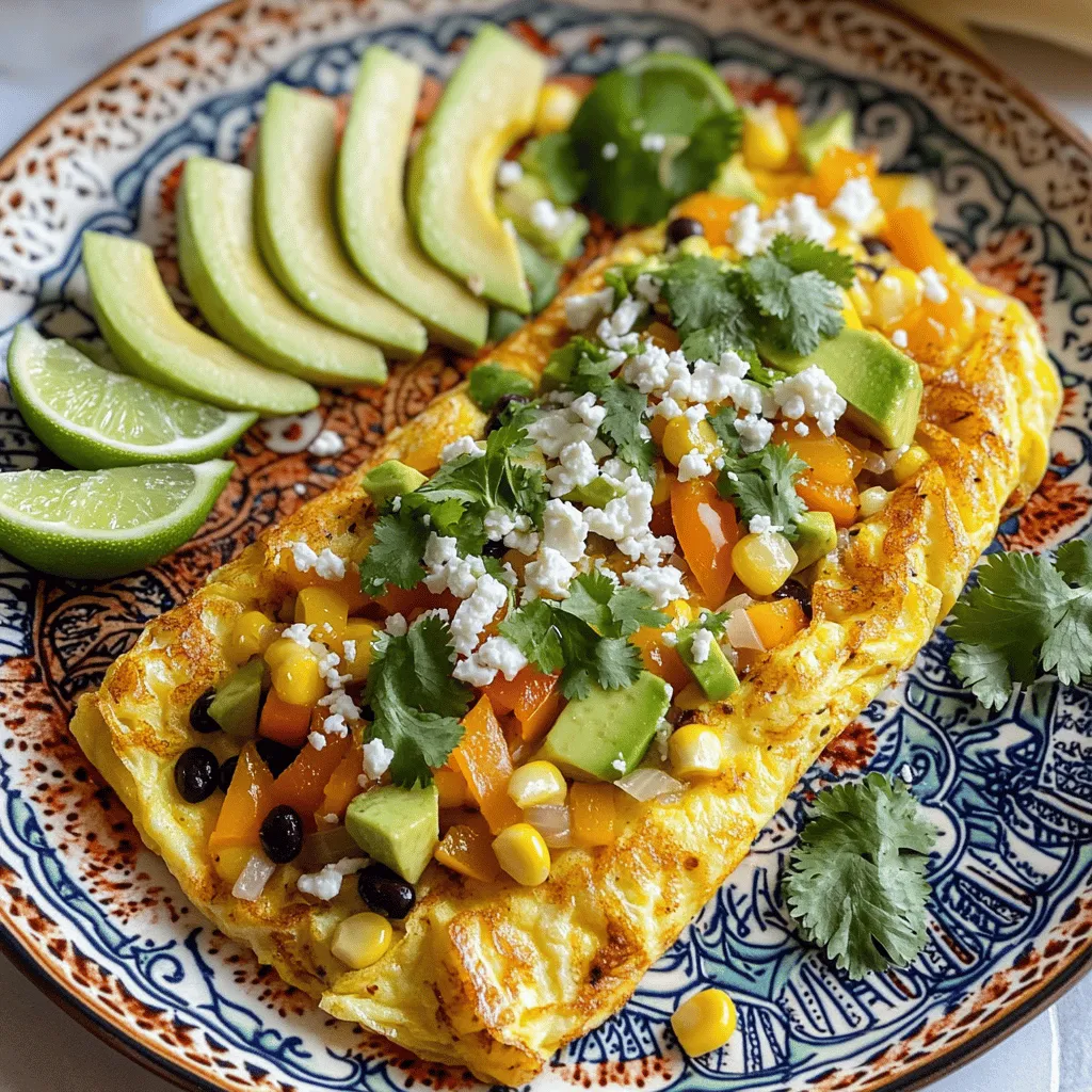 The Mexican omelette shines with simple, fresh ingredients. To make one, you need basic items. The main ingredients for a Mexican omelette include eggs, bell peppers, onion, jalapeño, corn, black beans, and cheese. These ingredients combine to create a vibrant dish.