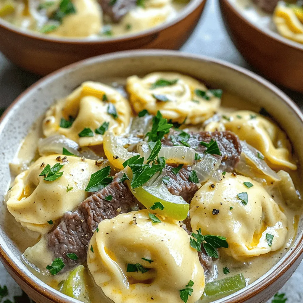 Savory Cheesesteak Tortellini Creamy Provolone Sauce