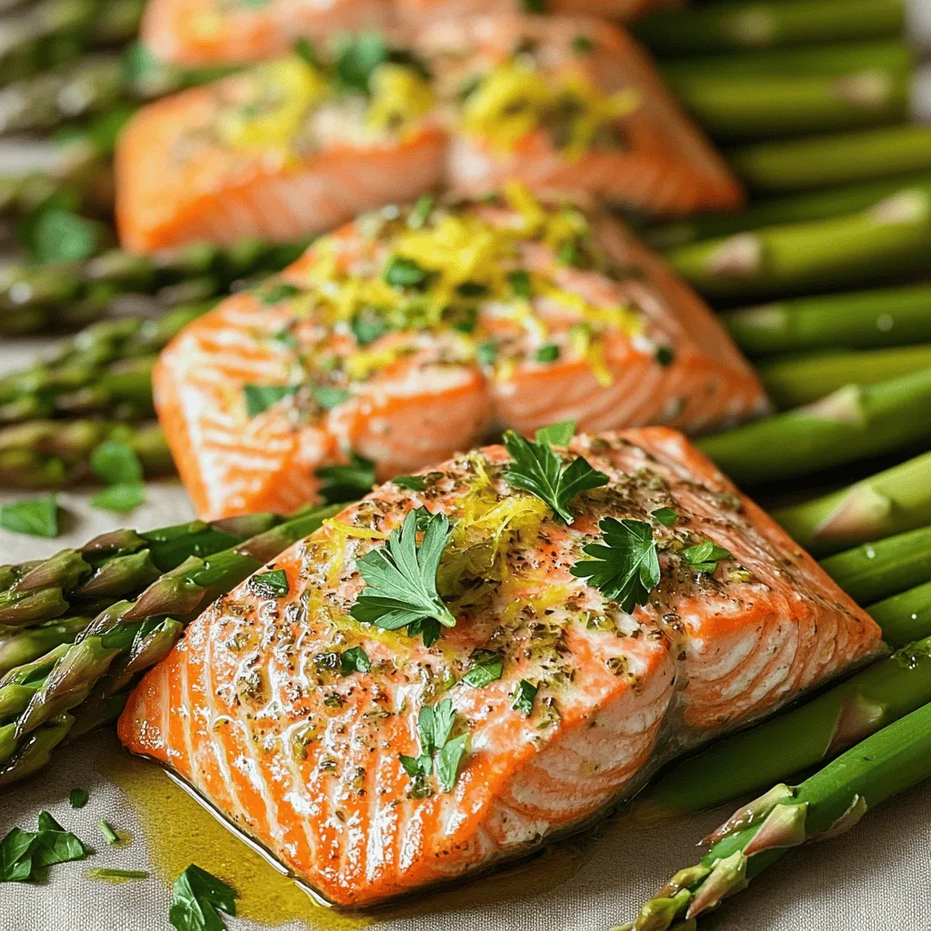To make a baked salmon recipe, you need fresh ingredients. Start with four salmon fillets, each about six ounces. You will also need one pound of fresh asparagus. This veggie adds color and crunch to the meal.