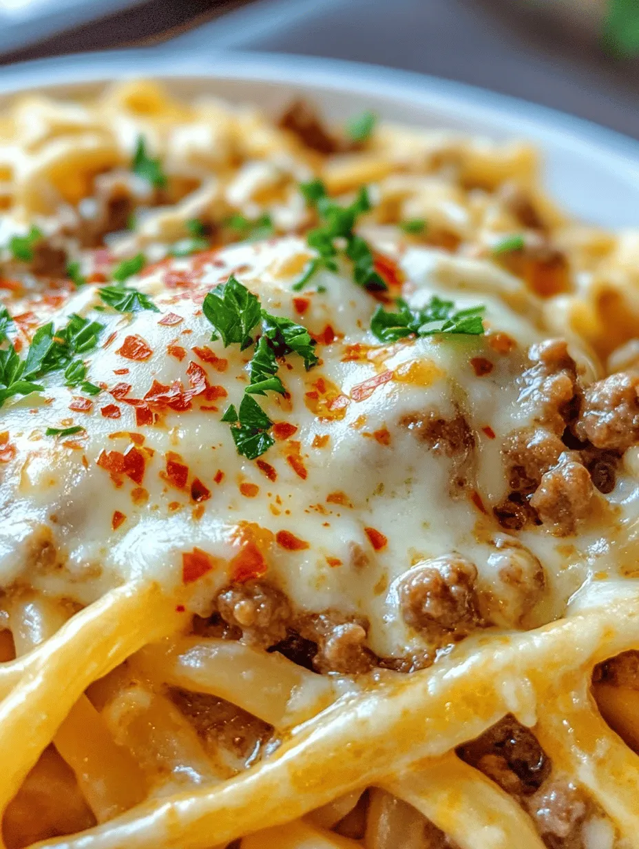 Indulge in Comfort: Cheesy Garlic Butter Linguine Pasta with Savory Ground Beef