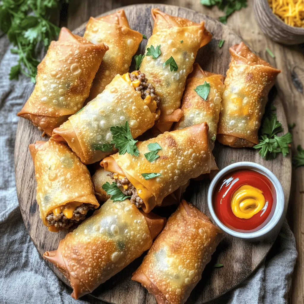 To make the best cheeseburger egg rolls, you need just a few key items. These are the main ingredients: