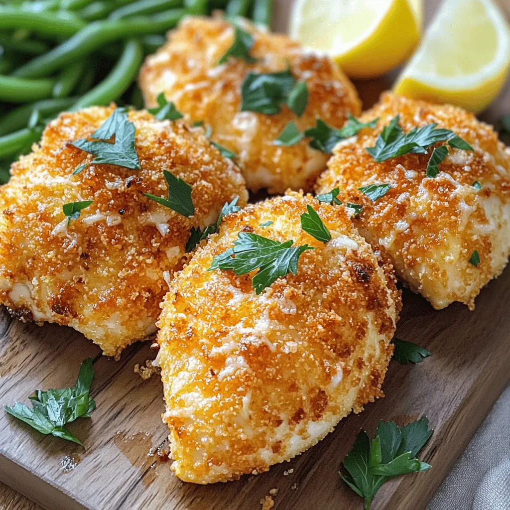 The key ingredients make a cheesy Parmesan chicken recipe shine. You need fresh chicken breasts, grated Parmesan cheese, and breadcrumbs. Together, they create a tasty crust. Garlic powder and Italian seasoning add depth. Paprika gives a bit of color.