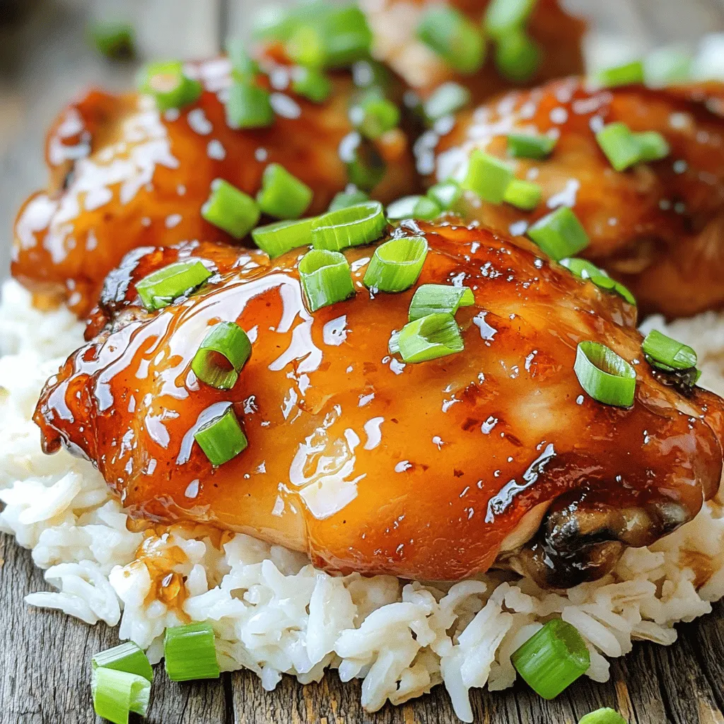 The key ingredients for honey garlic chicken are simple and easy to find. You need chicken thighs, honey, soy sauce, garlic, ginger, and oils. These flavors mix well to make a tasty marinade.