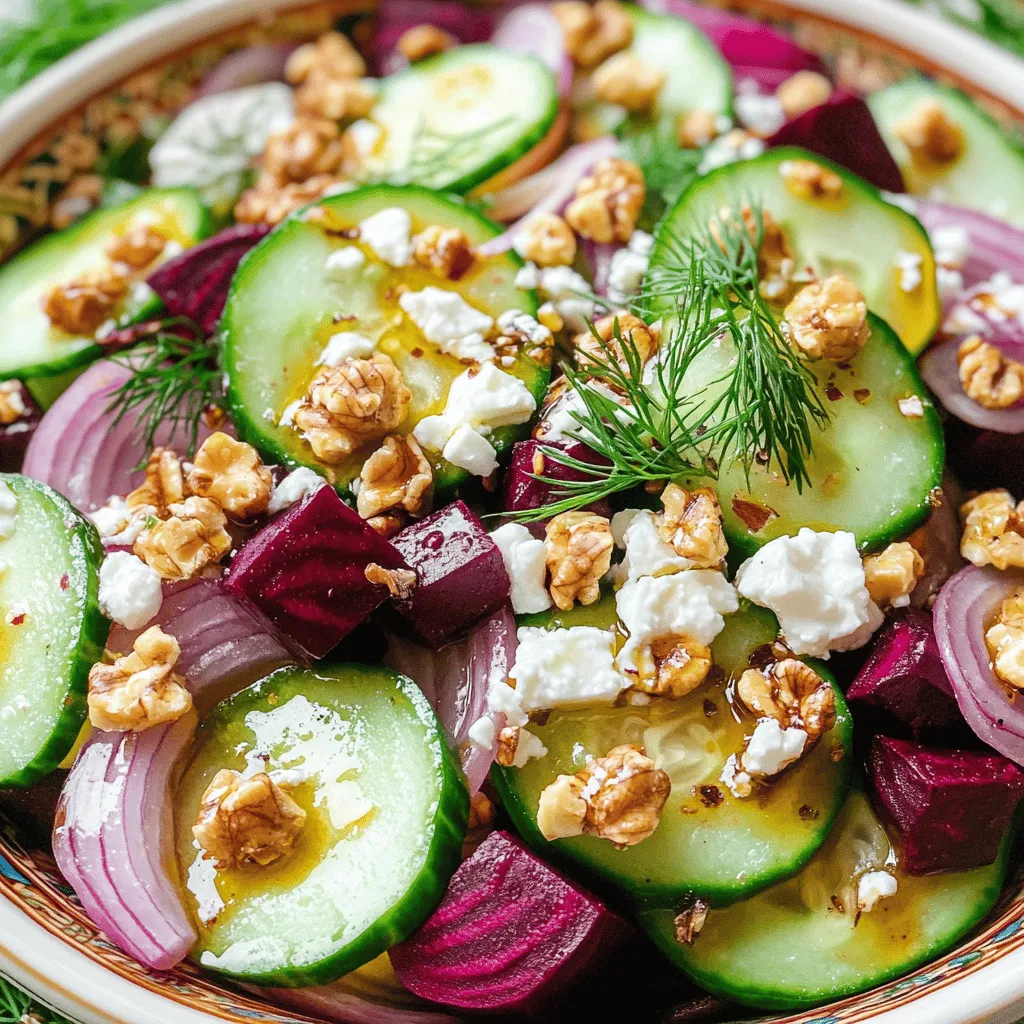 To make a tasty cucumber and beetroot salad, you need fresh and vibrant ingredients. Here is what you will need: