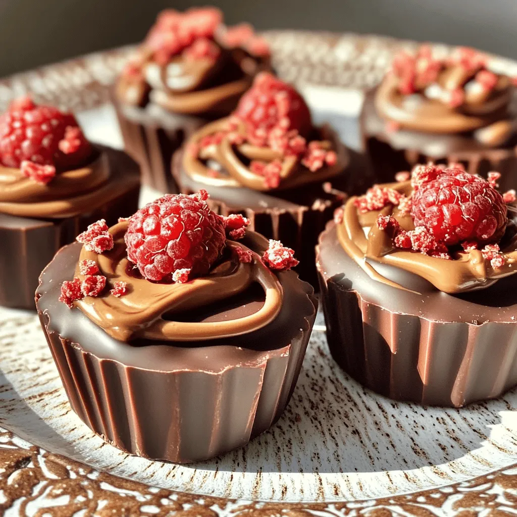 To make these tasty chocolate raspberry peanut butter cups, you will need: - 1 cup dark chocolate chips (preferably 70% cocoa) - 1/2 cup smooth peanut butter - 1/4 cup powdered sugar - 1/2 cup fresh raspberries - 2 tablespoons coconut oil - 1/4 teaspoon sea salt - Mini cupcake liners