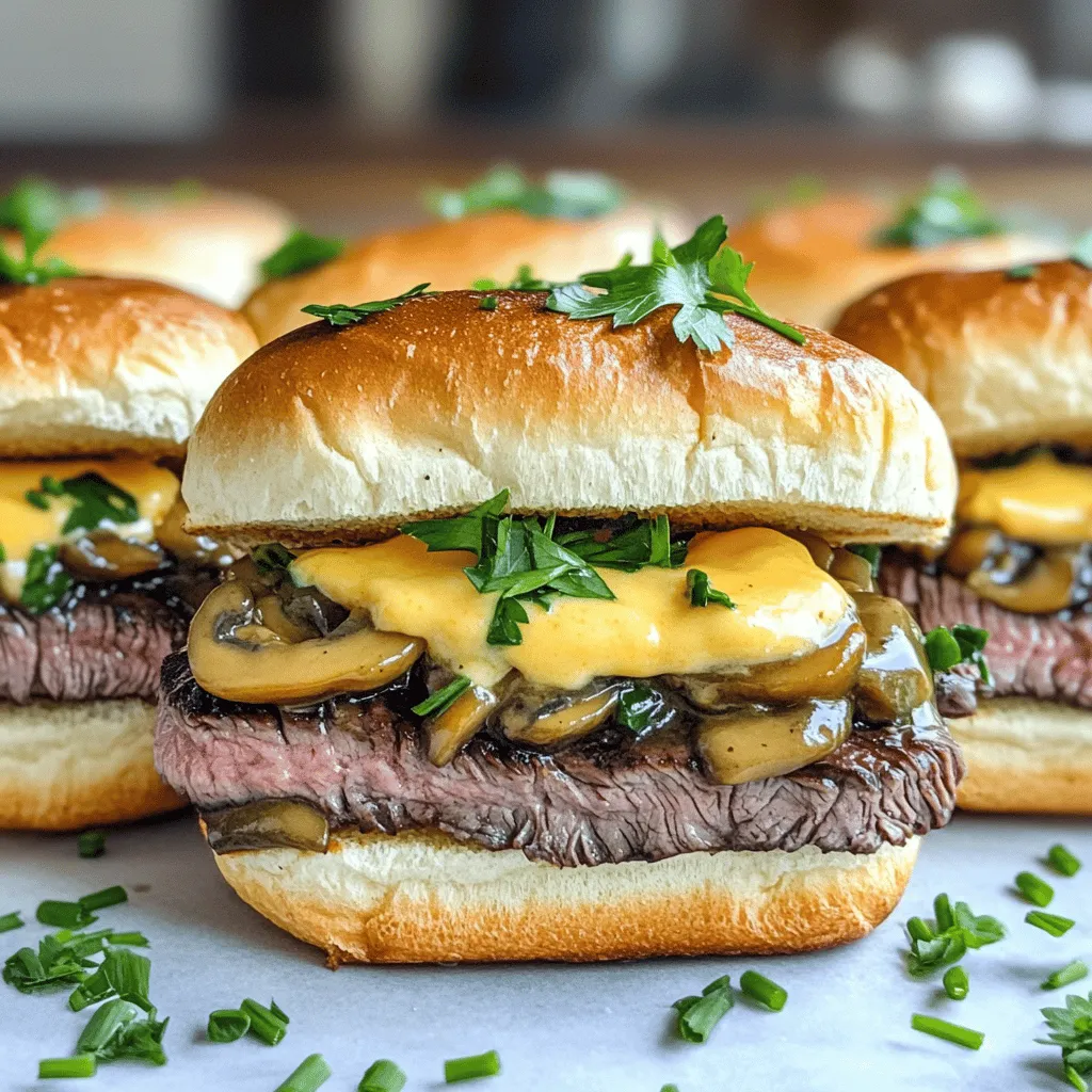 To make Cowboy Butter Steak Sliders, you need a few key ingredients. First, grab 1 pound of flank steak. This cut is perfect for sliders because it is tender and flavorful. You will also need salt and pepper to season the steak. Next, add 1 cup of sliced mushrooms. Shiitake or cremini mushrooms work well. You’ll need 1/2 cup of shredded cheddar cheese for that creamy taste. For the buns, pick up 4 slider buns to hold everything together.