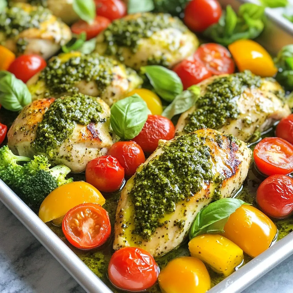 Satisfying Sheet Pan Pesto Chicken &#038; Veggies Recipe