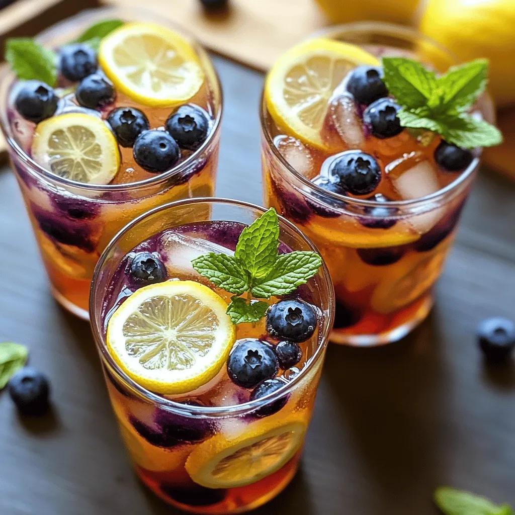 To make blueberry tea lemonade, gather some key ingredients. You will need 2 cups of fresh blueberries. Using fresh blueberries gives the drink a sweet, fruity flavor. Next, grab 4 cups of water for both the syrup and tea.