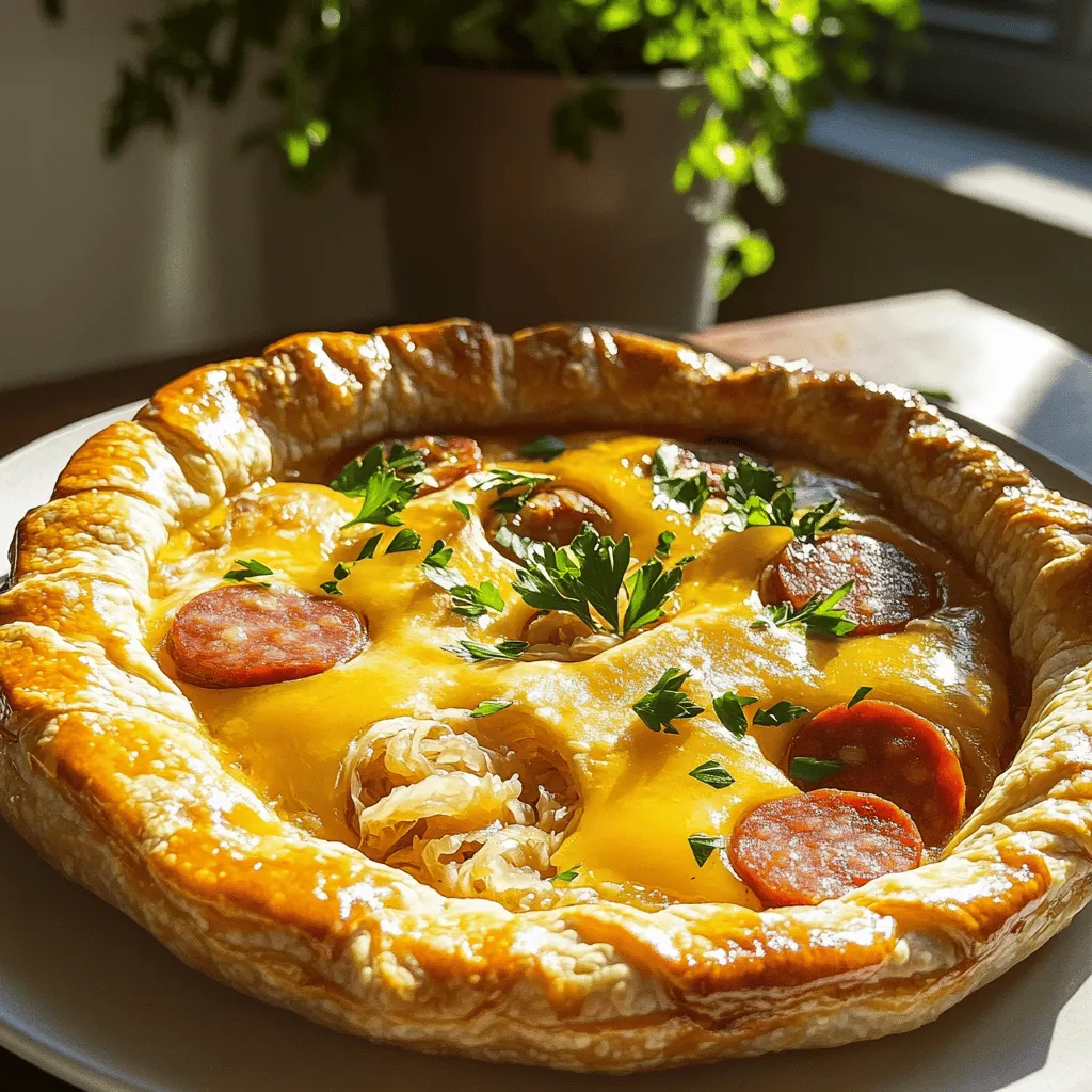 - 1 pound kielbasa or Polish sausage, sliced - 2 cups sauerkraut, drained - 1 medium onion, finely chopped - 2 cloves garlic, minced