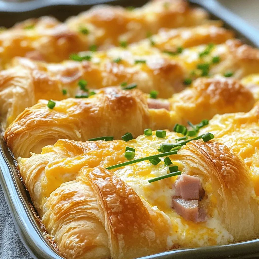 To make a Cheesy Ham & Croissant Breakfast Bake, gather these simple ingredients: