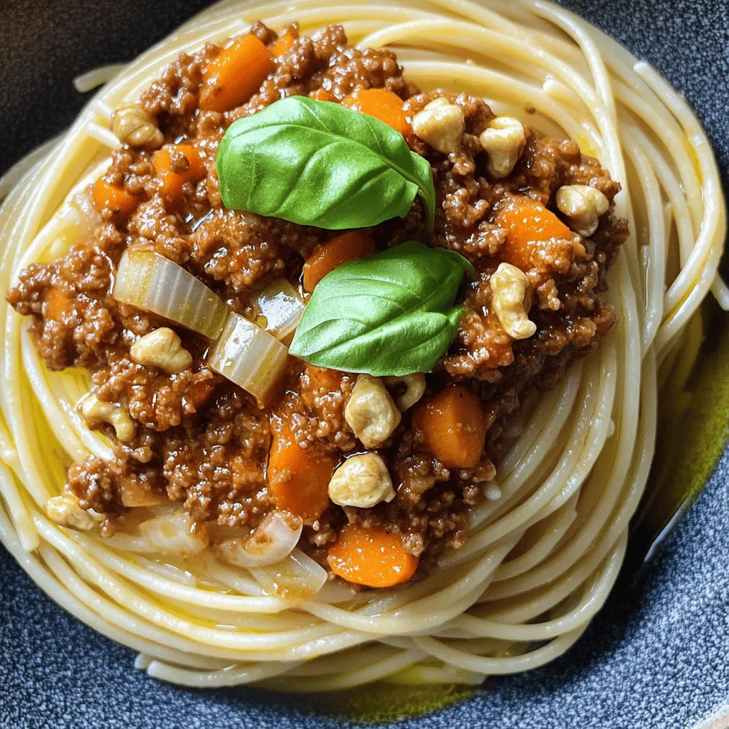 To make a great Walnut Bolognese, you need a few key ingredients. Here’s what you should gather: - 2 cups walnuts, finely chopped - 1 medium onion, diced - 2 cloves garlic, minced - 2 medium carrots, diced - 2 celery stalks, diced - 1 can (14 oz) crushed tomatoes - 2 tablespoons tomato paste - 1 cup vegetable broth - 1 teaspoon dried oregano - 1 teaspoon dried basil - 3 tablespoons olive oil - Salt and pepper to taste - 12 oz spaghetti or your favorite pasta