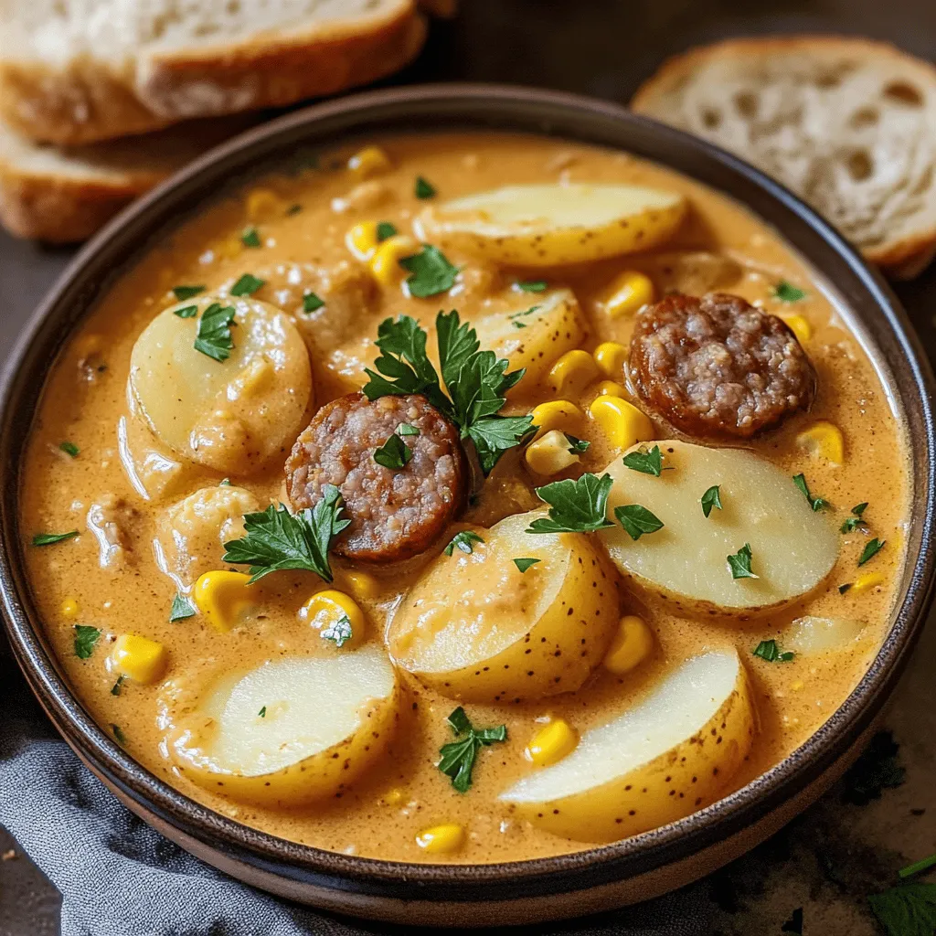 To make a delicious Potato and Sausage Chowder, gather these simple ingredients: