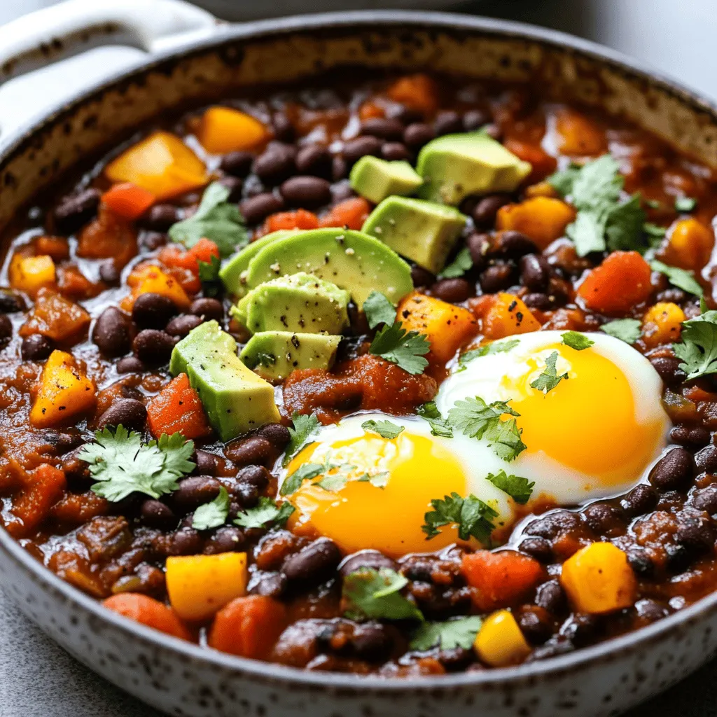 To make a great breakfast chili recipe, you need key ingredients. First, you will need black beans, diced tomatoes with green chilies, and fresh vegetables. A medium onion, red and yellow bell peppers, and garlic add flavor. You also need chili powder, ground cumin, and smoked paprika for spice. Don’t forget the eggs, olive oil, and salt and pepper. Each ingredient adds protein-rich breakfast meals that keep you full and satisfied.