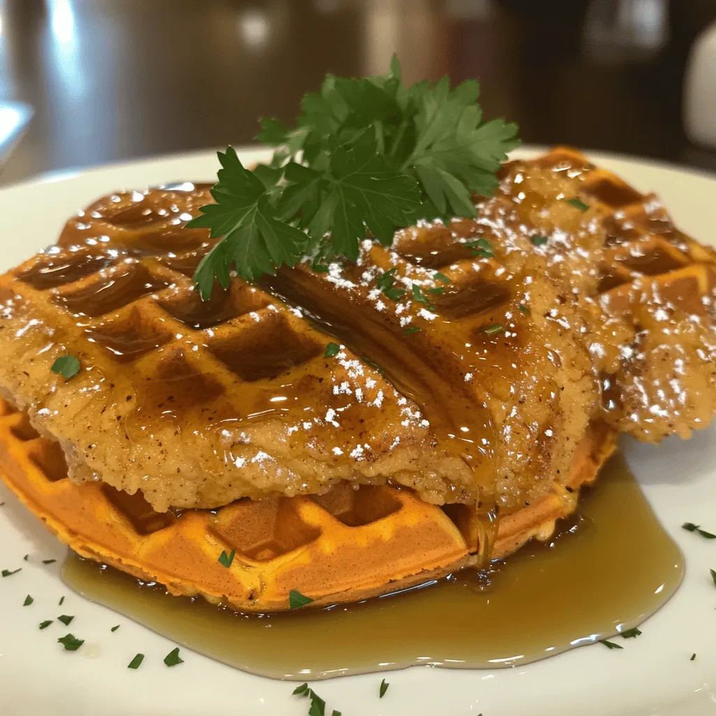 To make the best chicken and waffles, I recommend my crispy maple-mustard chicken and sweet potato waffles. This easy chicken and waffles recipe is perfect for a cozy meal at home.