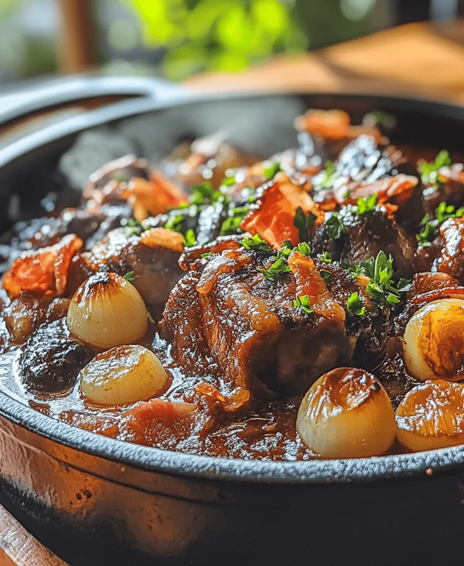 Oxtail Bourguignon is a traditional French dish that embodies the essence of rustic French cooking. This hearty meal marries the rich flavors of slow-braised oxtail with a medley of aromatic vegetables and a robust red wine, creating a dish that is not only comforting but also sophisticated. Whether served on a chilly evening or at a festive family gathering, Oxtail Bourguignon has an undeniable charm that makes it a favorite among home cooks and chefs alike. Its deep, savory aroma wafts through the home, inviting everyone to the table, making it the perfect centerpiece for special occasions.