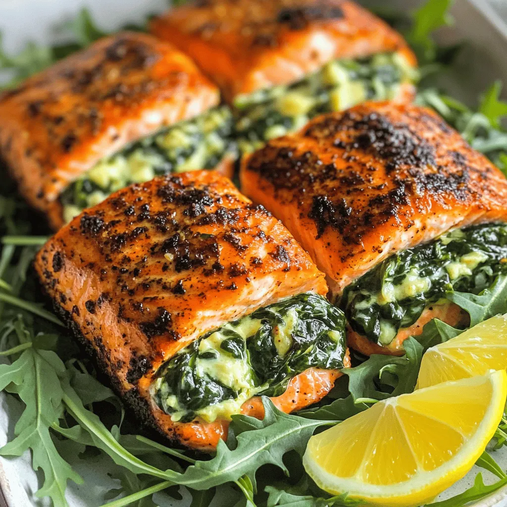 Blackened Salmon Stuffed with Spinach and Cheese Delight
