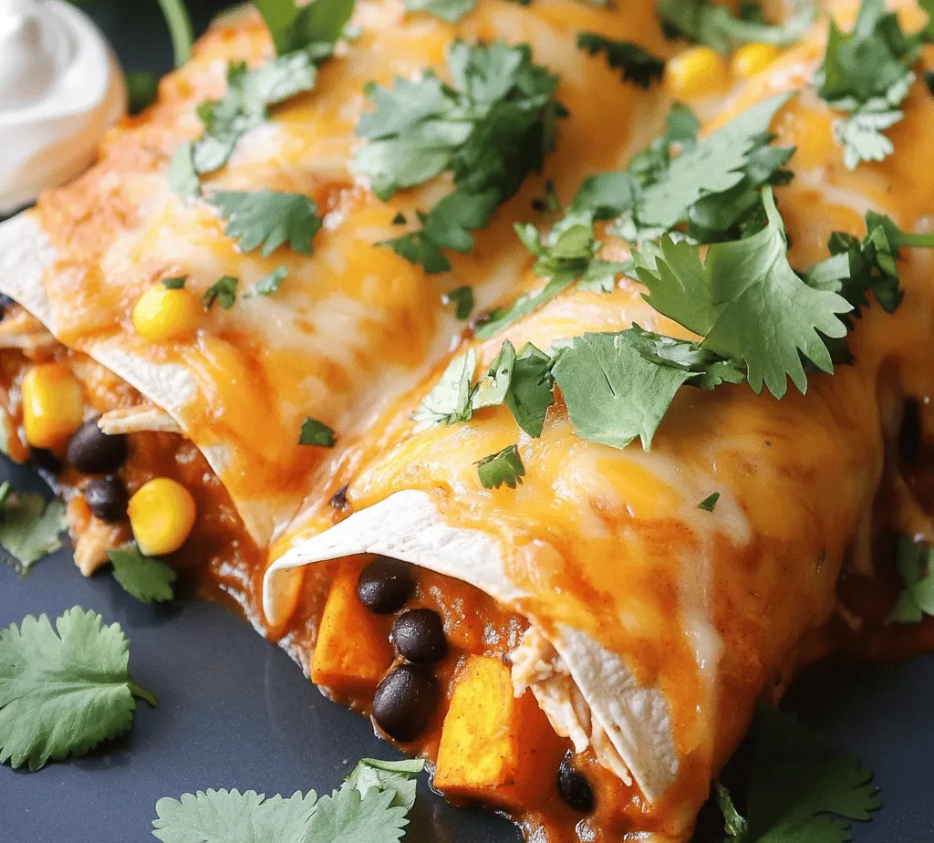Discover the delightful fusion of flavors in Turkey & Sweet Potato Enchiladas, a nourishing dish that transforms leftover turkey into a mouthwatering meal. This recipe not only allows you to utilize leftover turkey but also incorporates the natural sweetness of sweet potatoes, making it a wholesome option for busy weeknights or casual gatherings. Enchiladas are a beloved staple of Mexican cuisine, often filled with a variety of ingredients and topped with zesty sauces. In this version, we take a creative spin by blending turkey and sweet potatoes, resulting in a dish that is both comforting and nutritious. Each bite is a celebration of taste, blending the savory notes of turkey with the subtle sweetness of sweet potatoes, all enveloped in a warm tortilla and bathed in a rich sauce.