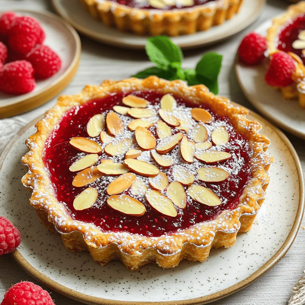 - 250g shortcrust pastry (store-bought or homemade) - 100g unsalted butter, softened - 100g granulated sugar - 2 large eggs - 100g ground almonds - 1 tablespoon all-purpose flour - 1 teaspoon almond extract - 150g raspberry jam (or any fruit jam of choice) - Sliced almonds for topping - Powdered sugar for dusting (optional)