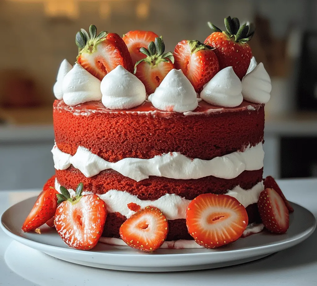 Red Velvet Strawberry Cheesecake Delight is a culinary masterpiece that beautifully merges the classic flavors of red velvet cake with the rich, creamy texture of cheesecake, all enhanced by the fresh and vibrant taste of strawberries. This dessert is not just about taste; it’s about experiencing a delightful combination of flavors that come together to create a luxurious treat. Ideal for special occasions, celebrations, or simply as a well-deserved indulgence at home, this cake offers a stunning visual presentation that is sure to captivate your family and friends.