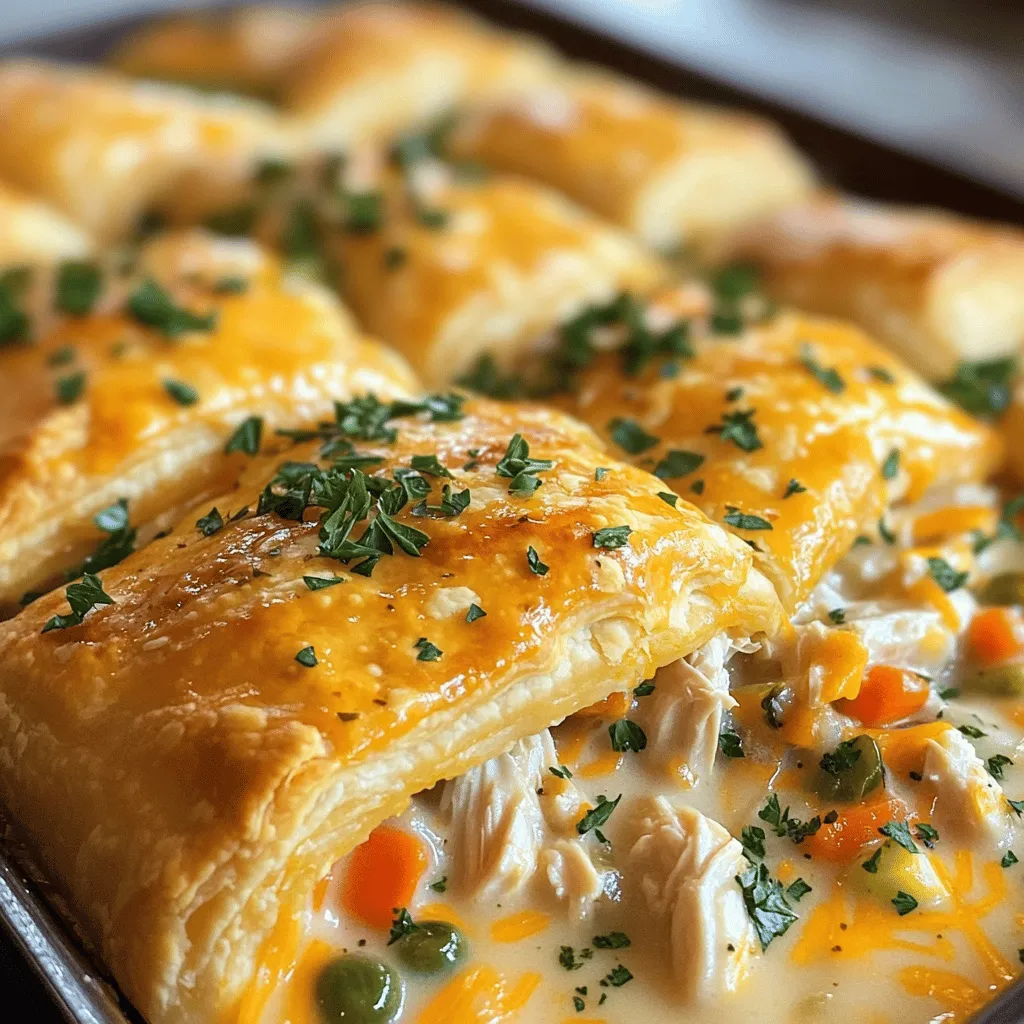 - 2 cups cooked chicken, shredded - 1 cup frozen mixed vegetables (peas, carrots, corn) - 1 can (10.5 oz) cream of chicken soup