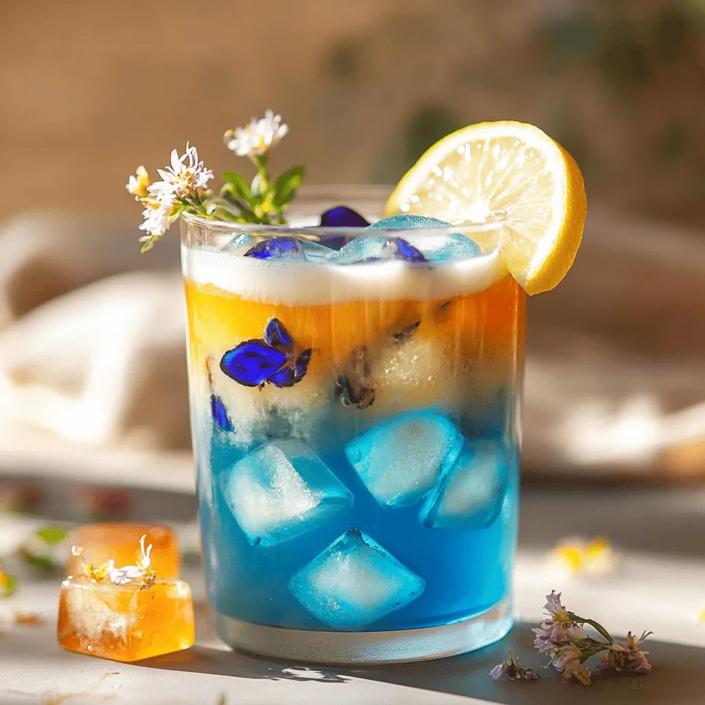To make a stunning iced butterfly pea flower tea latte, you need just a few key ingredients. First, the star of the show is butterfly pea flower tea. This tea comes from the Clitoria ternatea plant. It has a brilliant blue color and a mild taste.