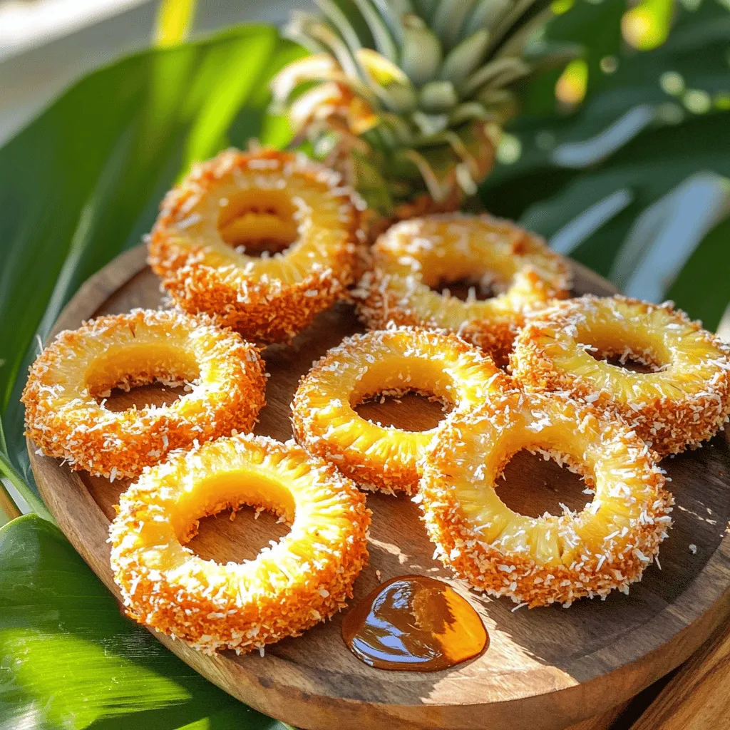 - 1 ripe pineapple (peeled, cored, and cut into thick rings) - 1 cup shredded coconut (sweetened or unsweetened) - 1/2 cup all-purpose flour - 2 large eggs - Vegetable oil for frying