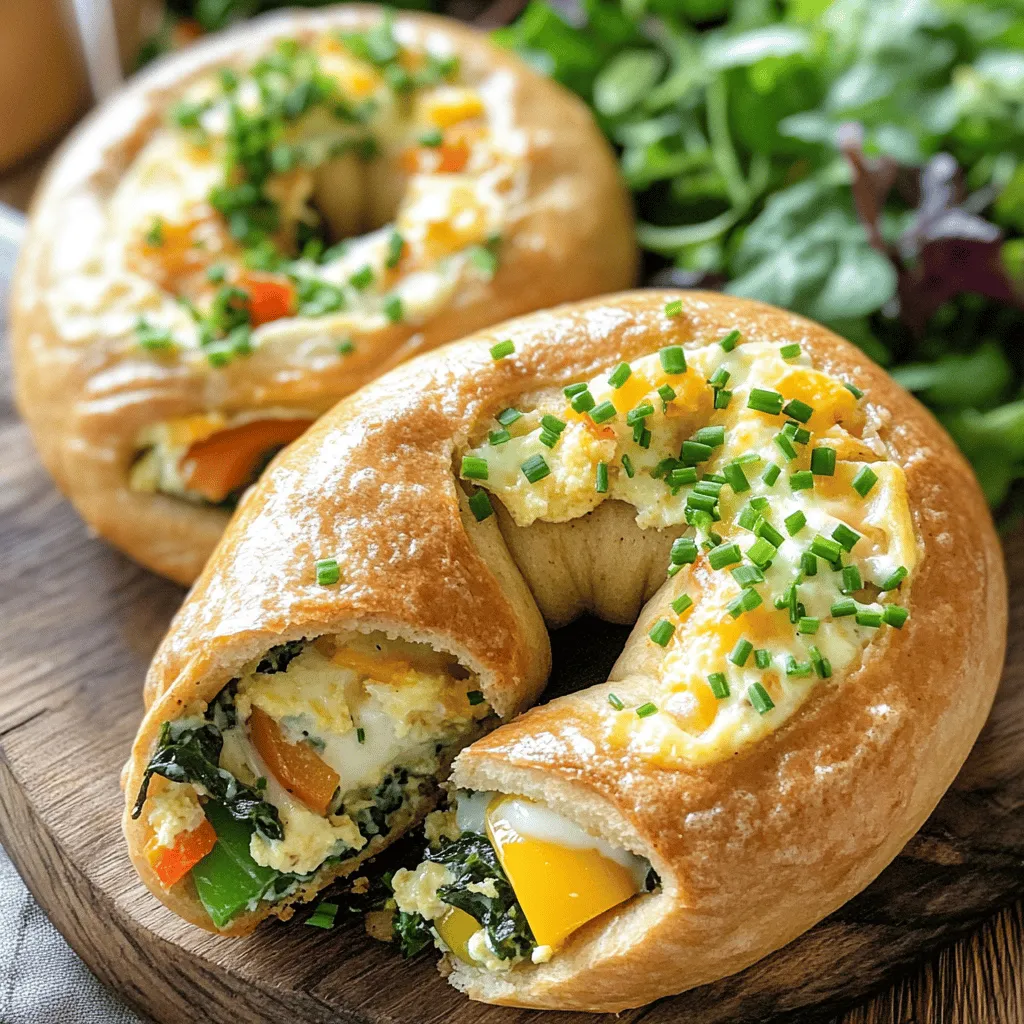 To make delicious quiche stuffed bagels, you need: - 4 plain bagels, sliced in half - 6 large eggs - 1 cup heavy cream - 1 cup shredded cheese (cheddar or Swiss) - 1 cup diced vegetables (spinach, bell peppers, and onions)
